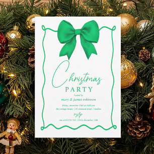 Whimsical Green Bow Christmas Holiday Party  Invitation