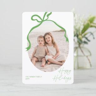 Whimsical Green Bow Plaid Family Photo Christmas Holiday Card
