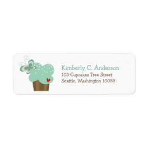 Whimsical Green Cupcake Butterfly Girl Birthday Return Address Label