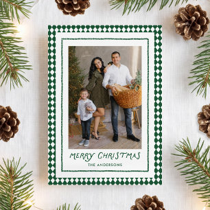 Whimsical Green Diamond Pattern Christmas 2 Photo Holiday Card