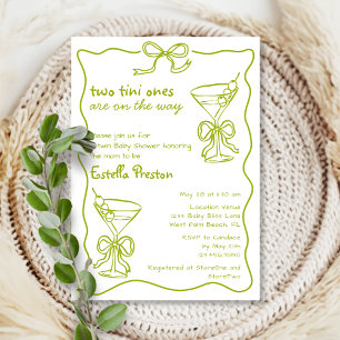 Whimsical Green Dirty Martinis Twin Baby Shower Invitation