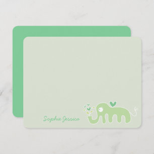 Whimsical Green Elephant Love Boy Girl Baby Shower Thank You Card