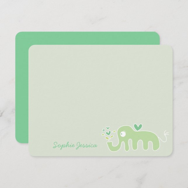 Whimsical Green Elephant Love Boy Girl Baby Shower Thank You Card (Front/Back)