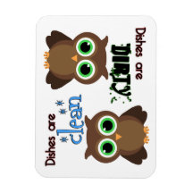 Whimsical Green Eyed Brown Owl Dishwasher Magnet