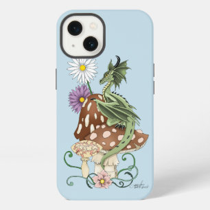 Whimsical Green Fantasy Dragon Mushroom Flowers iPhone 13 Case
