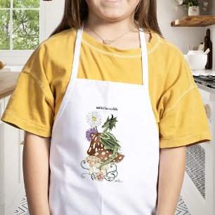 Whimsical Green Fantasy Dragon Mushroom Flowers Kids Apron