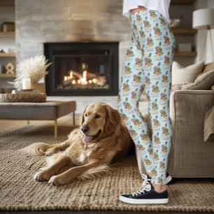 Whimsical Green Fantasy Dragon Mushroom Flowers Leggings