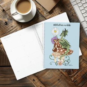 Whimsical Green Fantasy Dragon Mushroom Flowers Planner