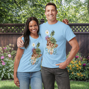 Whimsical Green Fantasy Dragon Mushroom Flowers T-Shirt