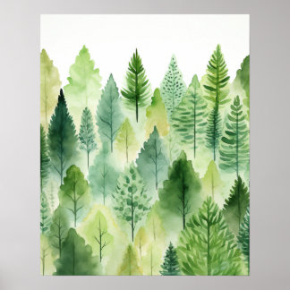 Whimsical Green Forest Trees Woodland Nursery Art  Poster
