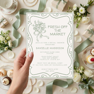 Whimsical Green Fresh Off The Market Bridal Shower Invitation