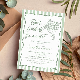 Whimsical Green Fresh Off the Market Bridal Shower Invitation