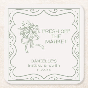 Whimsical Green Fresh Off The Market Bridal Shower Square Paper Coaster
