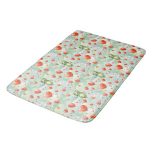 Whimsical green frogs red balloons bath mat