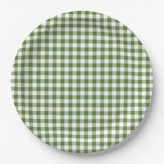 Whimsical Green Gingham  Paper Plate (Front)
