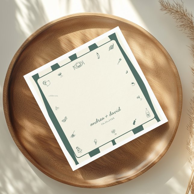 Whimsical Green Hand Drawn Handwritten Wedding Napkin (Creator Uploaded)