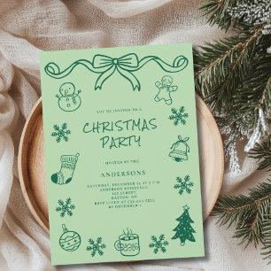 Whimsical Green Hand Drawn Scribble Christmas Invitation