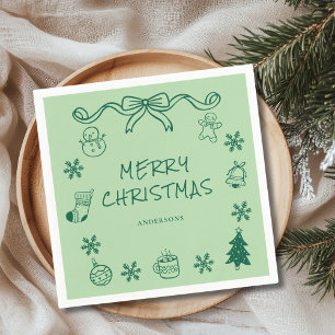 Whimsical Green Hand Drawn Scribble Christmas Napkin