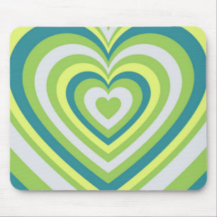 Whimsical Green Heart Retro Valentine’s Day Gift Mouse Pad