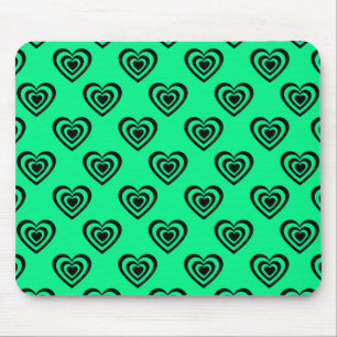 Whimsical Green Hypnotic Heart Pattern Valentine Mouse Pad