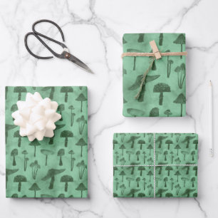 Whimsical Green Mushroom Wrapping Paper Sheet