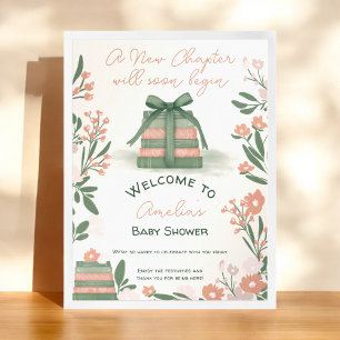 Whimsical green New Chapter Welcome Baby Shower Poster