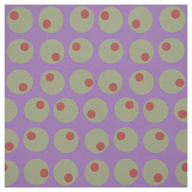 Whimsical Green Olives Dots Pattern on Purple Fabric (Swatch)