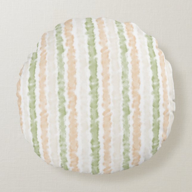 Whimsical Green Peach Stripes  Round Cushion (Front)