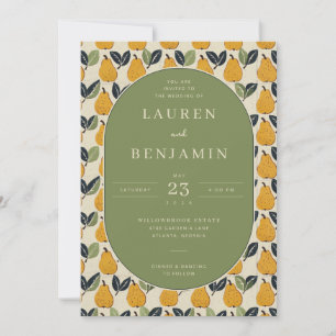 Whimsical Green Pear Illustration Border Invitation