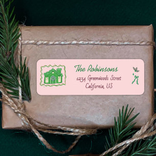Whimsical Green Pink Doodle Christmas Return Address Label