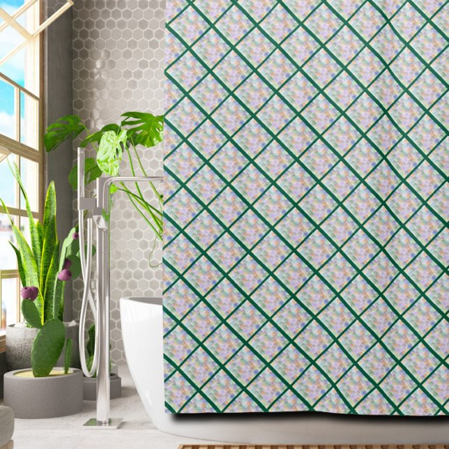 Whimsical Green Rhombus Abstract Shower Curtain (Creator Uploaded)