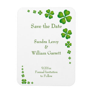 Whimsical Green Shamrock Save the Date Magnet