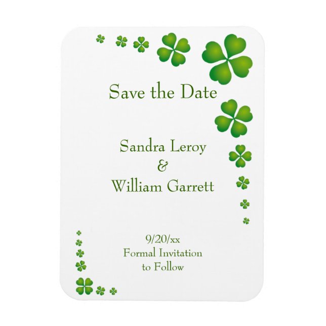 Whimsical Green Shamrock Save the Date Magnet (Vertical)
