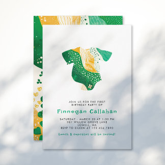 Whimsical Green Shamrocks Lucky One First Birthday Invitation
