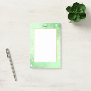 Whimsical Green Watercolor Bubbles and Stars Post-it Notes