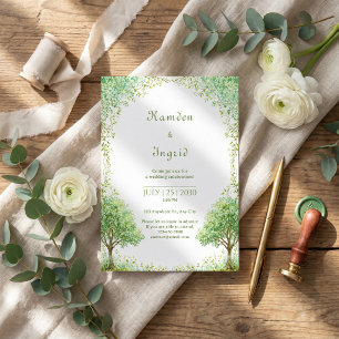 Whimsical Green Watercolor Tree Arch Wedding Invitation