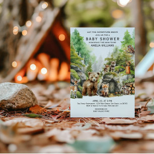 Whimsical Green Woodland Watercolor Forest Animal Invitation