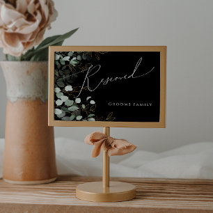 Whimsical Greenery and Gold   Black Reserved Sign