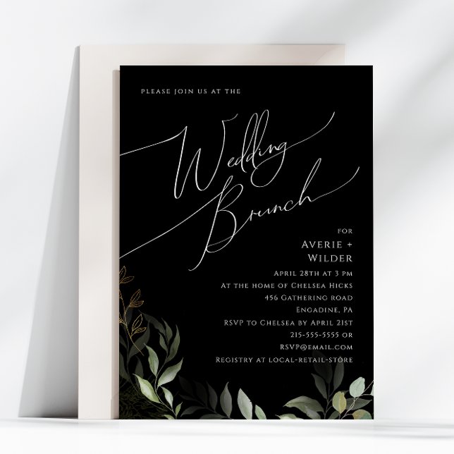 Whimsical Greenery and Gold | Black Wedding Brunch Invitation (Creator Uploaded)