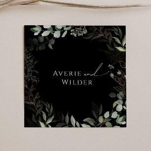 Whimsical Greenery and Gold Black Wedding Napkins