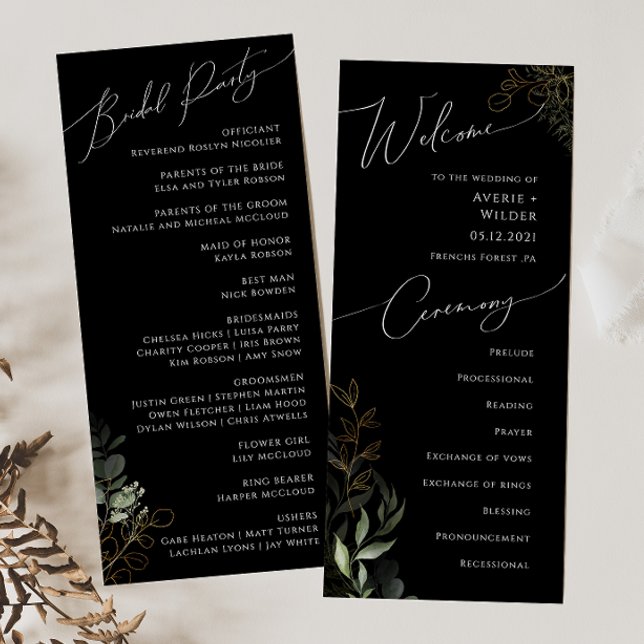 Whimsical Greenery and Gold | Black Wedding Program (Creator Uploaded)