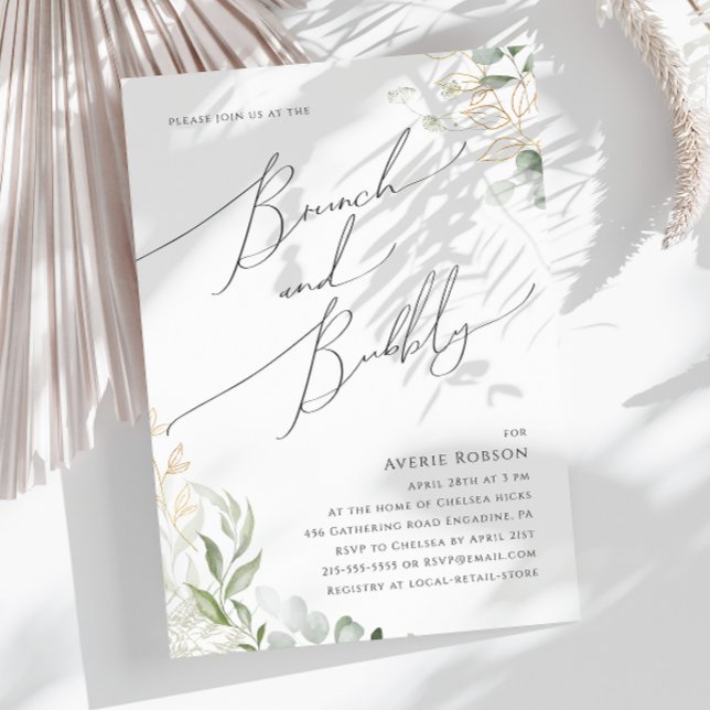 Whimsical Greenery and Gold | Brunch and Bubbly Invitation (Creator Uploaded)