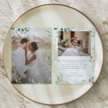 Whimsical Greenery and Gold Flat Faded Photo Thank You Card<br><div class="desc">Step into a world of enchantment with our whimsical greenery and gold flat faded photo thank you card, perfect for your botanical spring boho wedding. Adorned with sage green eucalyptus and gold accents, this thank you card exudes elegance and modern whimsy. Imagine strolling through a magical summer garden, surrounded by...</div>