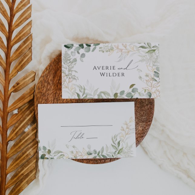 Whimsical Greenery and Gold | Flat Wedding Place Card (Creator Uploaded)