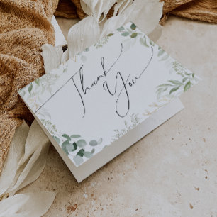 Whimsical Greenery and Gold Folded Thank You Card