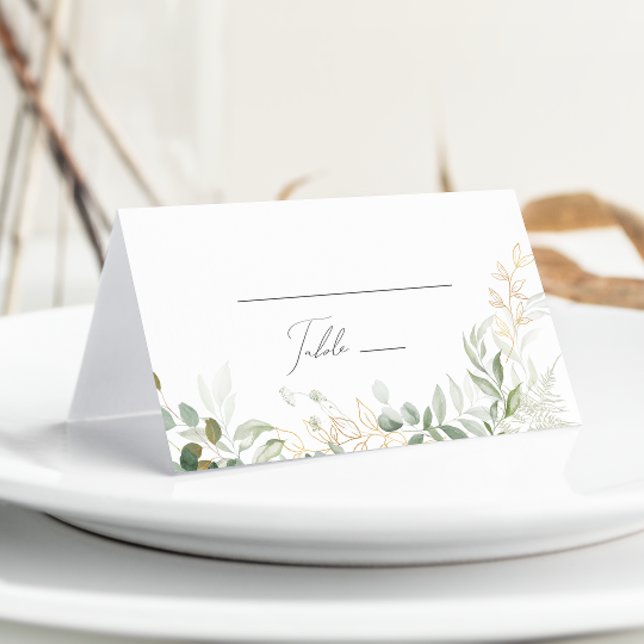 Whimsical Greenery and Gold | Folded Wedding Place Card (Creator Uploaded)