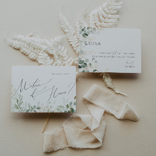 Whimsical Greenery and Gold Matron of Honour Car Invitation