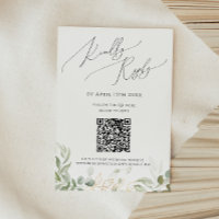 Whimsical Greenery and Gold QR Code RSVP Card