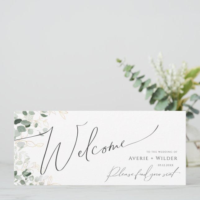 Whimsical Greenery and Gold | Seating Chart Header (Standing Front)
