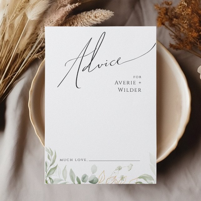 Whimsical Greenery and Gold | Wedding Advice Card (Creator Uploaded)